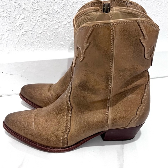 Free People new frontier western Tan Leather Ankle Boots 5.5 - Picture 1 of 10